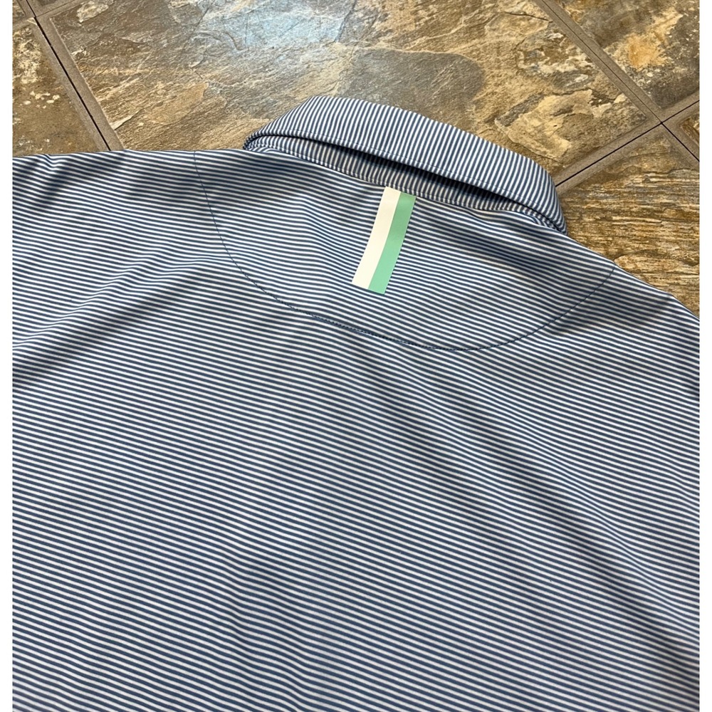 Rhoback Performance Polo Mens L Blue Stripe Short Sleeve Golf Shirt - Picture 4 of 8